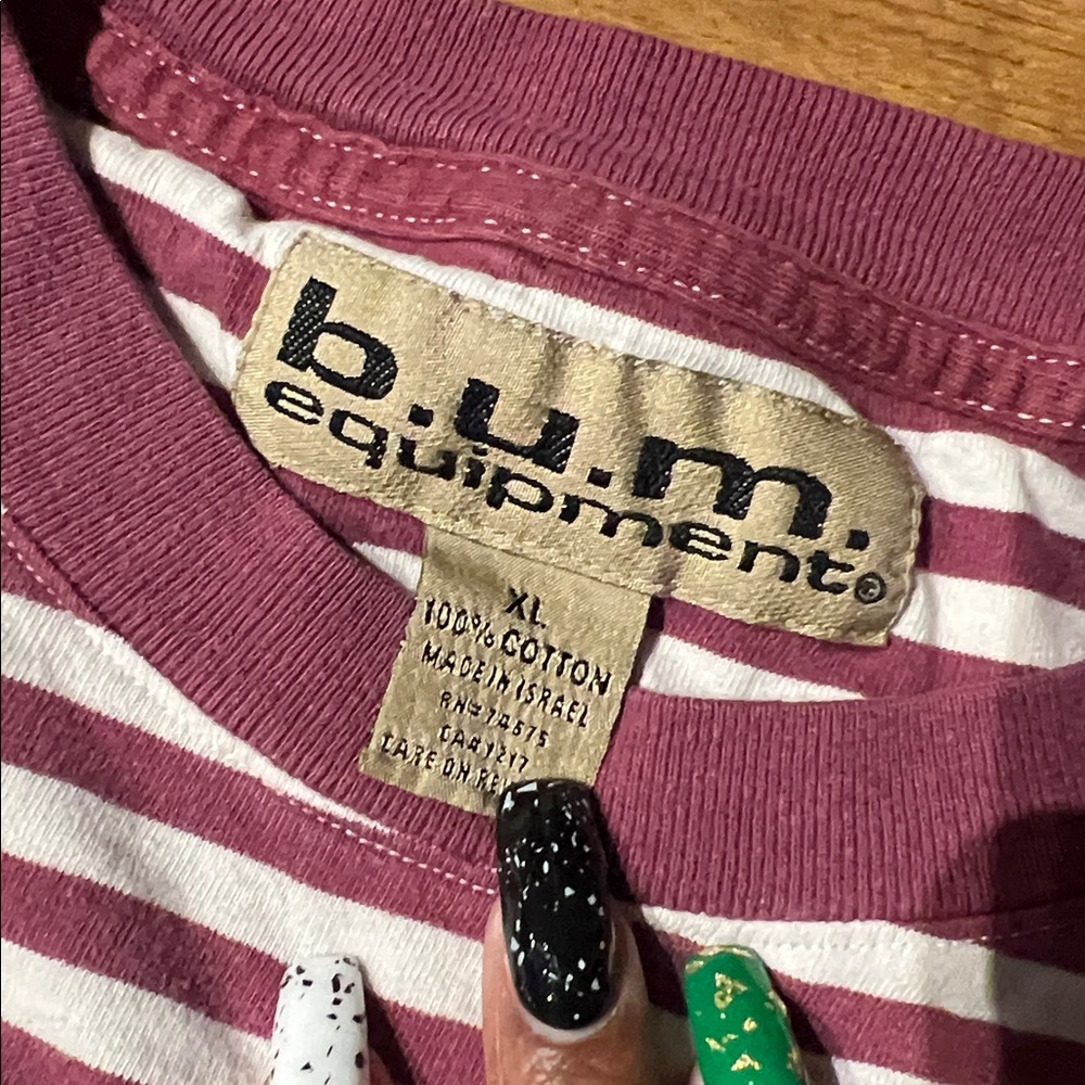Vintage 1993 BUM EQUIPMENT Striped T-Shirt - Picture 3 of 5